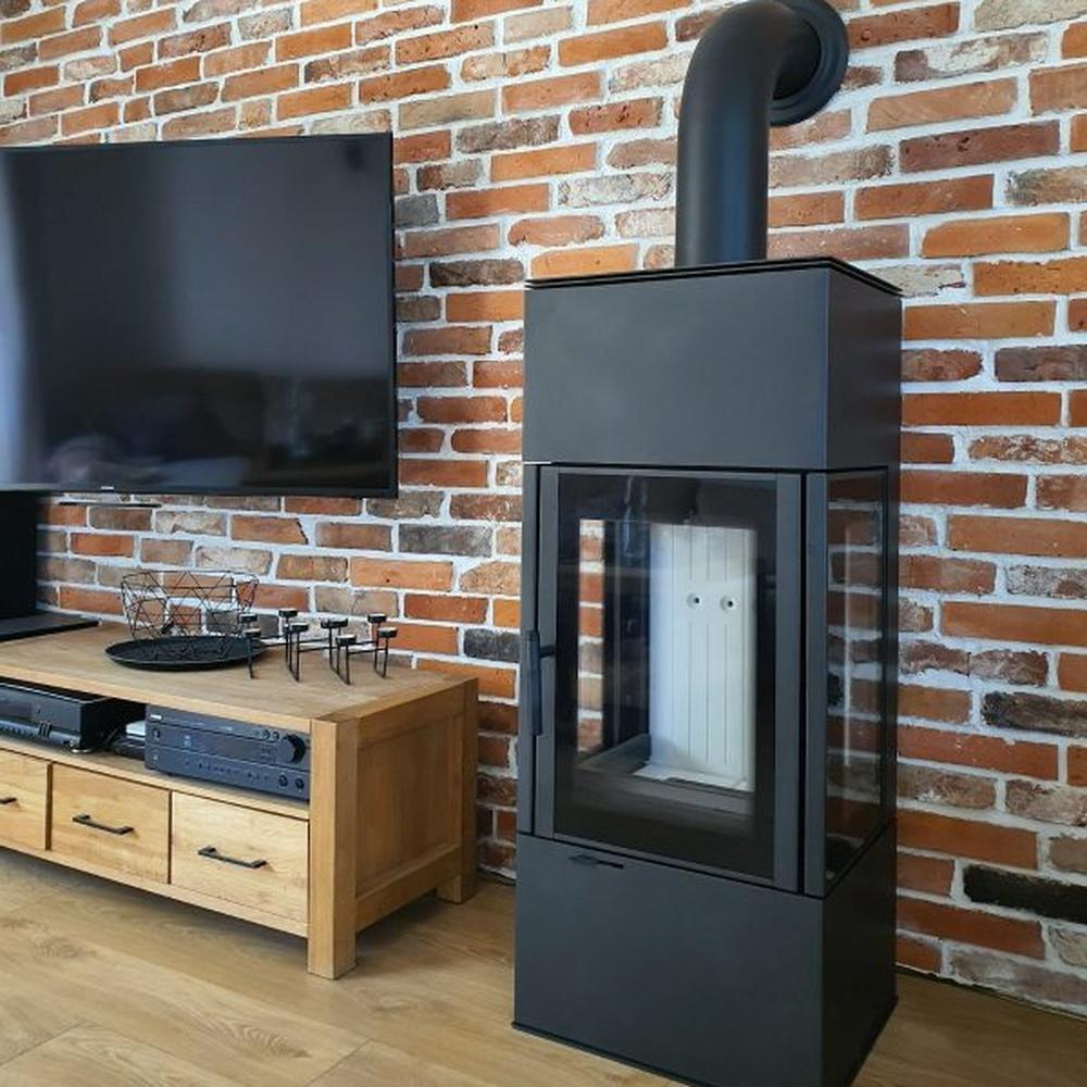 Freestanding Fireplace Stove KRATKI THOR VIEW 8kW Ø150 External Chimney Set