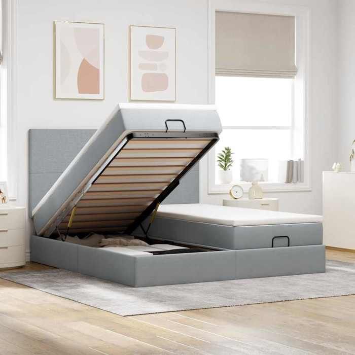 Cadre de lit avec matelas - Maison Exclusive - Gris clair - 160x200 cm - Rangement ottoman hydraulique