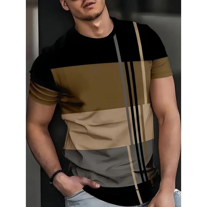 Summer Round Neck 3D MILAN Pattern Print Top Fashionable Casual Short Sleeved Men's T-shirts