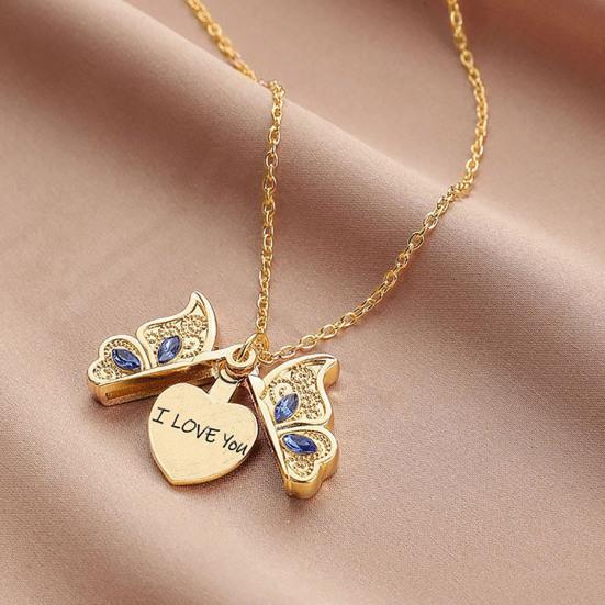 Women Necklace Butterfly Open Heart Rhinestone Women Pendant for Gift