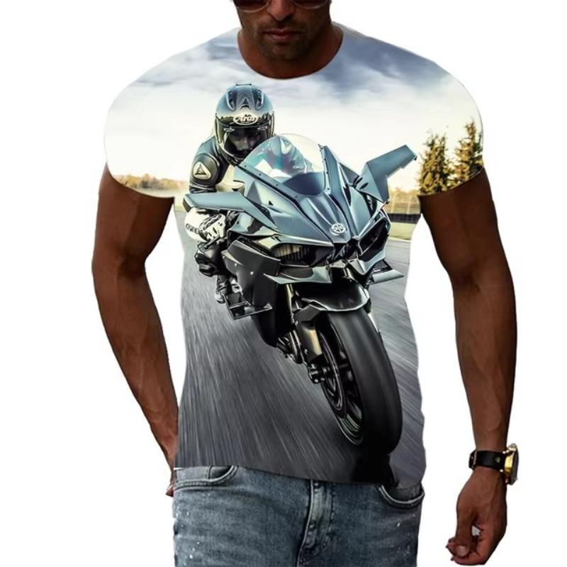 Letní móda Nová pánská grafická trička s motocyklem Trend Osobnost Cool styl Lokomotivní vzor 3D potisk Tričko s krátkým rukávem Top