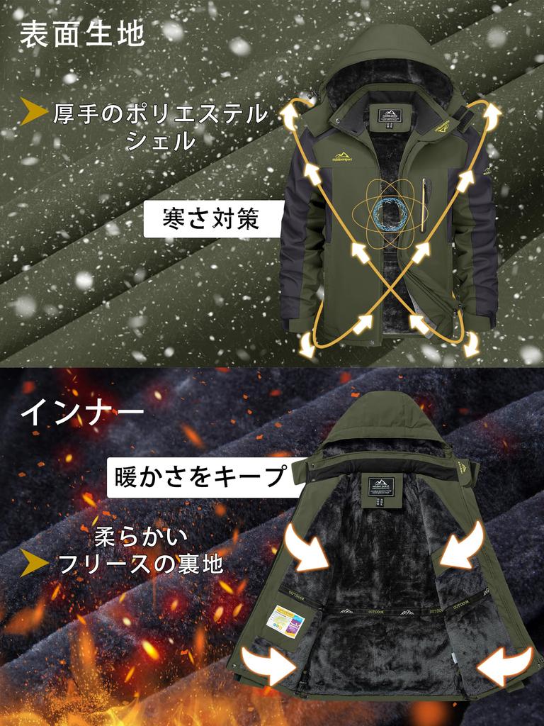 KEFITEVD Winter Hooded Outdoor Military Windproof and Mountain Parka for and Warm Winter Size L Men's Jacket, Fleece-Lined Jacket, Waterproof, Hiking,