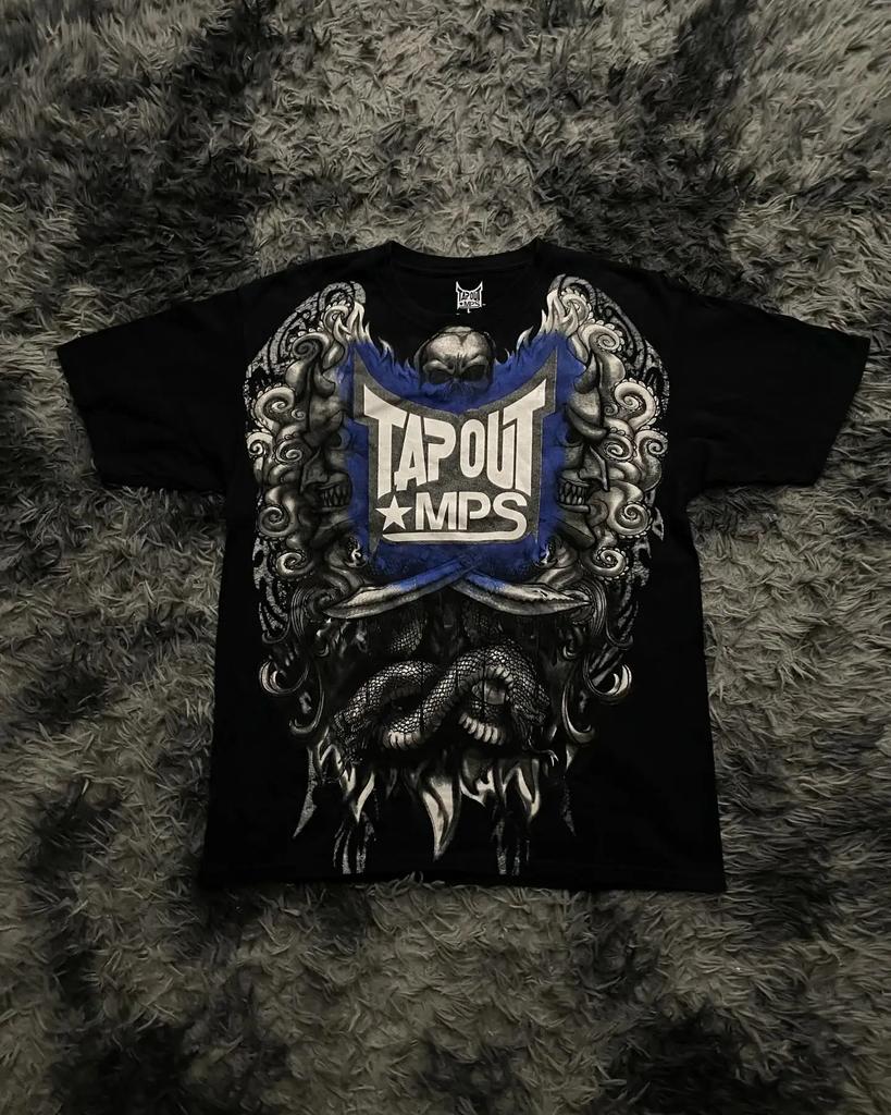 Y2K Tap Out Skull Print T Shirt Dark Aesthetic Round Neck Streetwear Oversized Gothic Cotton Tee Soft Retro Loose