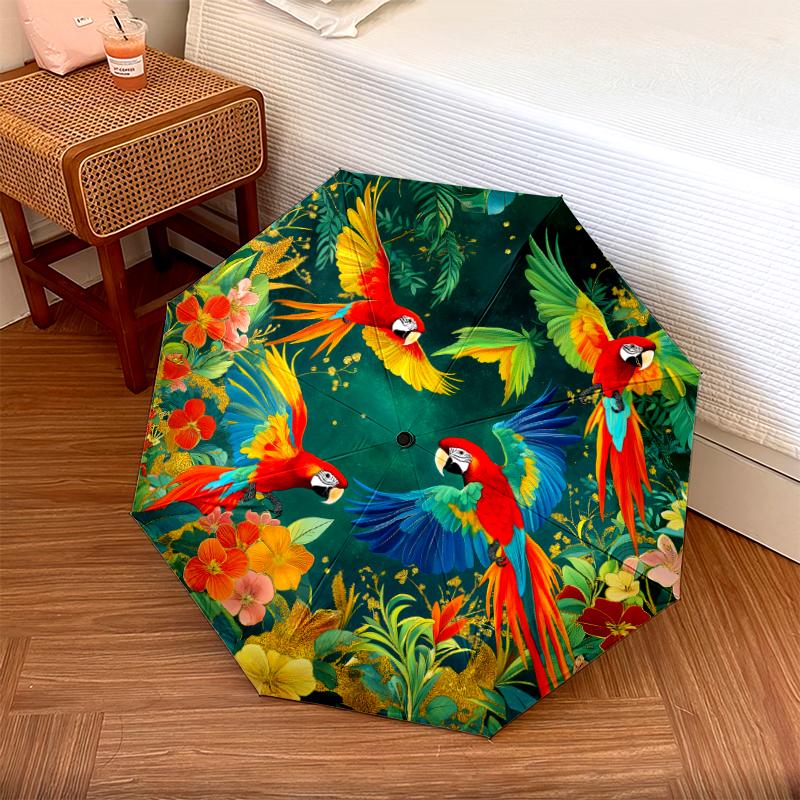 1 PC Automatic Folding Umbrella - Macaw Pattern, Portable & Foldable Design with 8 Ribs, Christmas Birthday Gifts