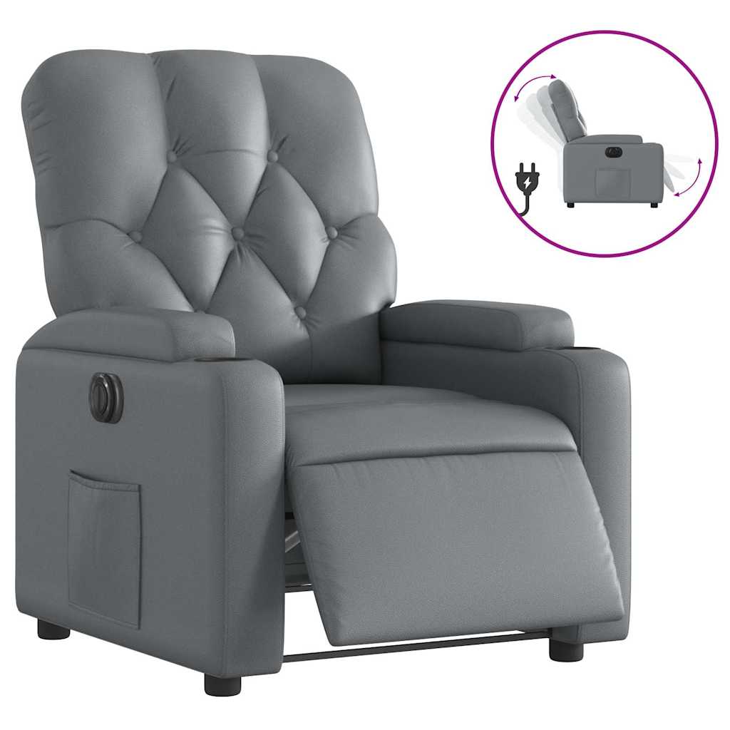 Vidaxl Electric Recliner Armchair, Grey, Upholstered with Faux Leather