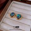 18K Gold-Plated Silver Needle Mother of Pearl Oval Vintage Stud Earrings
