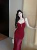 Pure desire, Spice Girl mesh suspender dress, women's summer slim-fitting waist temperament, sexy hip-wrapped fishtail long skirt