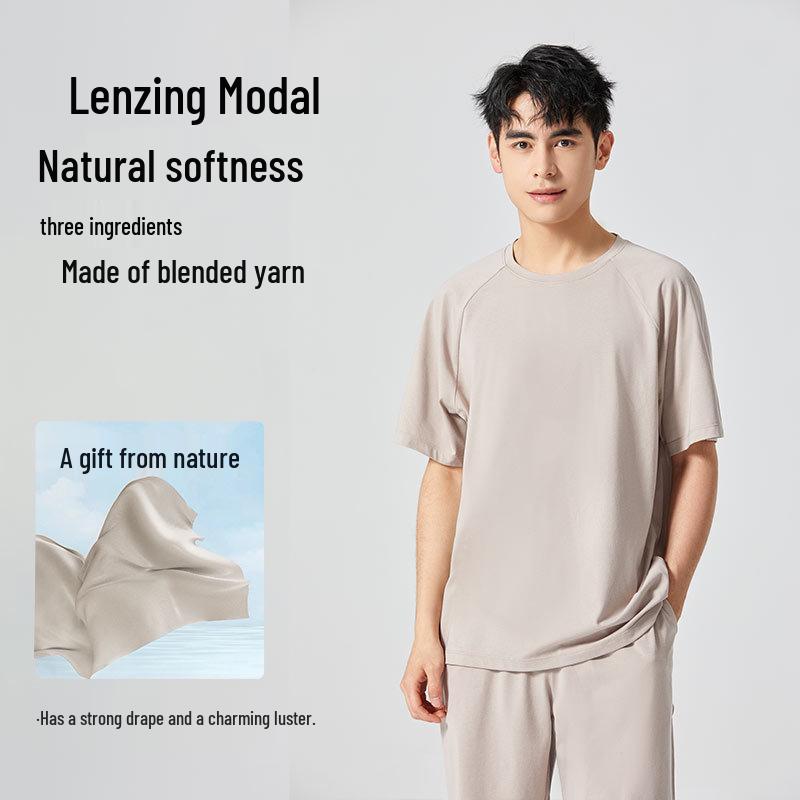

Men s Solid Color Loose Long Sleeve Pajama Set - Spring/Summer Casual Crew Neck Homewear XXXL