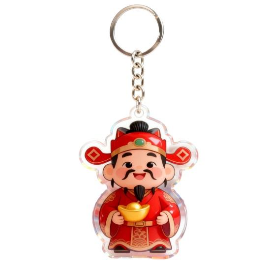 Keychain Pendant God of Wealth Charm Acrylic Double-Sided Clear National Keychain Lucky Yuanbao Decoration