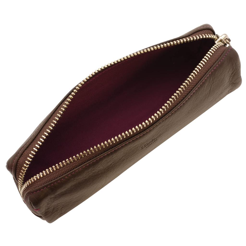 CCOMPANY LIMITED Maurice Pencil Case, Large Capacity Pen Tray, Full Chrome Tanned Cowhide Leather (Dark Brown)