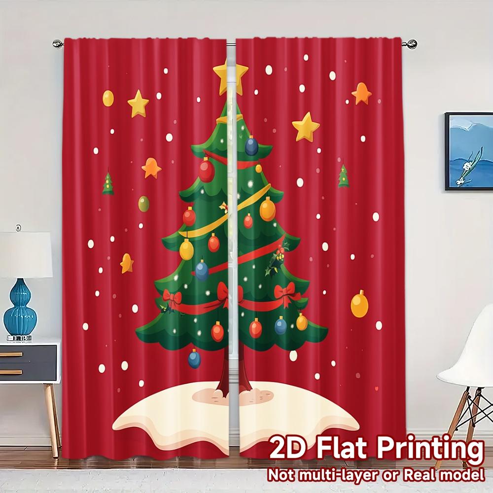 

2pcs,Curtains Christmas Tree Decorations Garland (2) Modern Modern Curtain Polyester Curtains Art Deco Festive Ldeal for Living 52.50×116.00 CM 2pcs