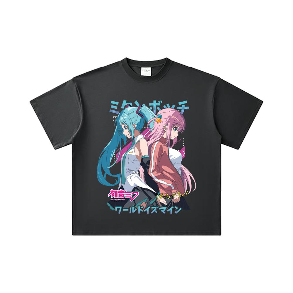 260 GSM Double Yarn 32 Count 100% Cotton Bocchi The Rock V3 Miku X Bocchi Print Unisex Heavy Cotton T Shirt