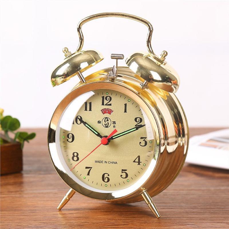 Vintage-style Metal Alarm Clock with Horseshoe Bell Sound, Spring-Wound for Students