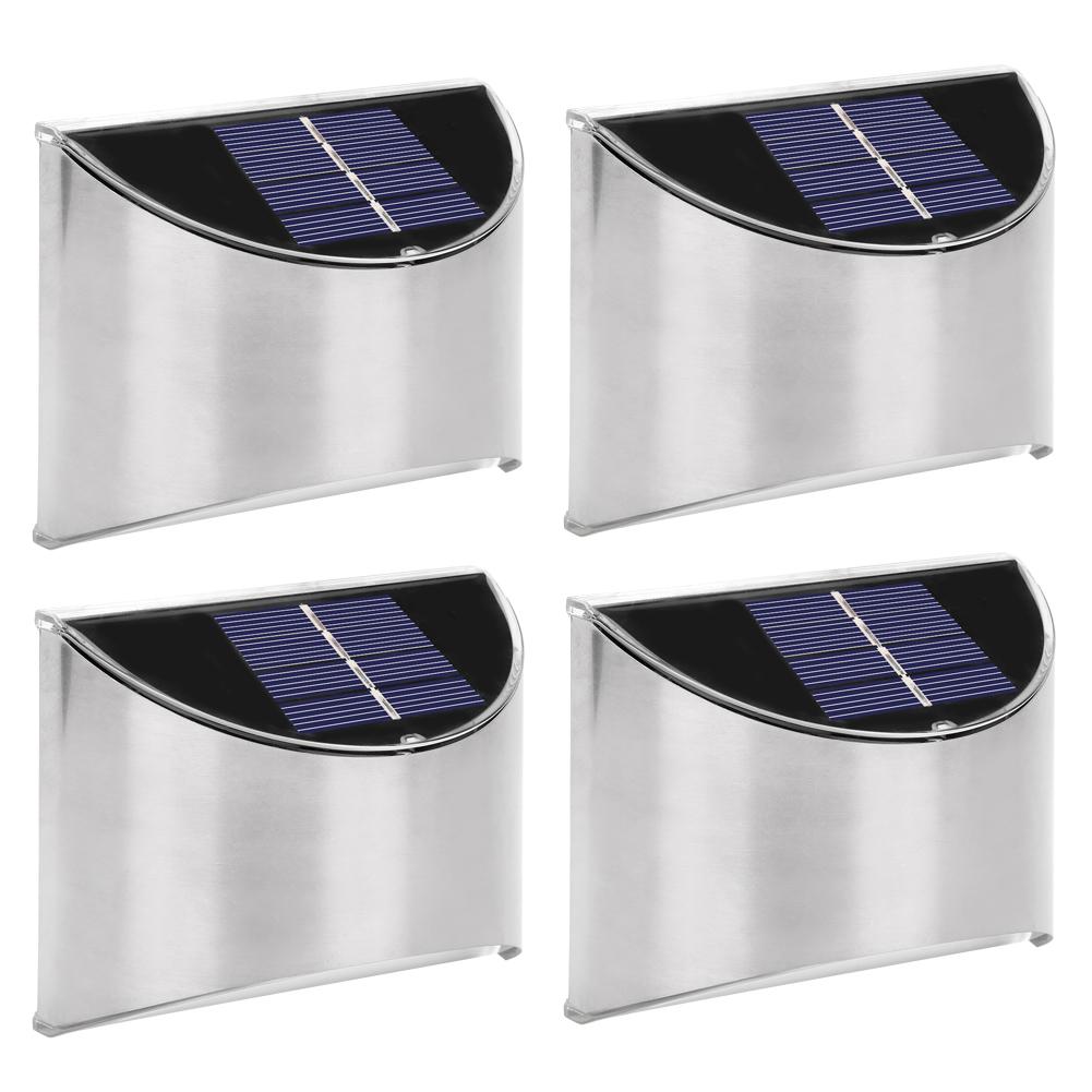 4 Stück Set Edelstahl Solarstrom LED Wandleuchte Lichtsteuerung für Gartenhofbeleuchtung