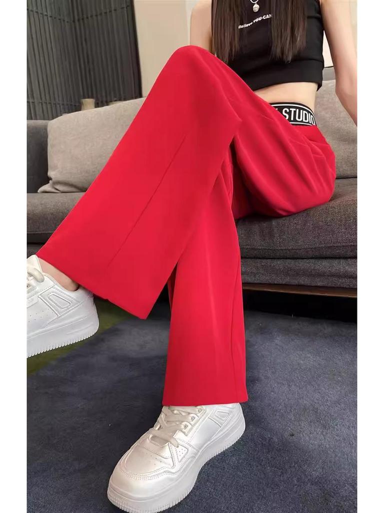 2024 Autumn Korean Style High Waist Ice Silk Wide Leg Pants Slimming Plus Size Casual Drape.