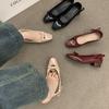 French Thick Heel Bow Gentle Wind Evening Shoes Women's 2025 New Versatile Commuter One Pedal Patent Leather Shoes