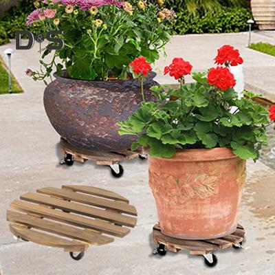 Blumentopftablett aus Holz, rundes Pflanzenrollbrett für den Außenbereich, wetterfester Blumentopfsockel mit 360° drehbaren Rädern für Topfpflanzen im Innen- und Außenbereich