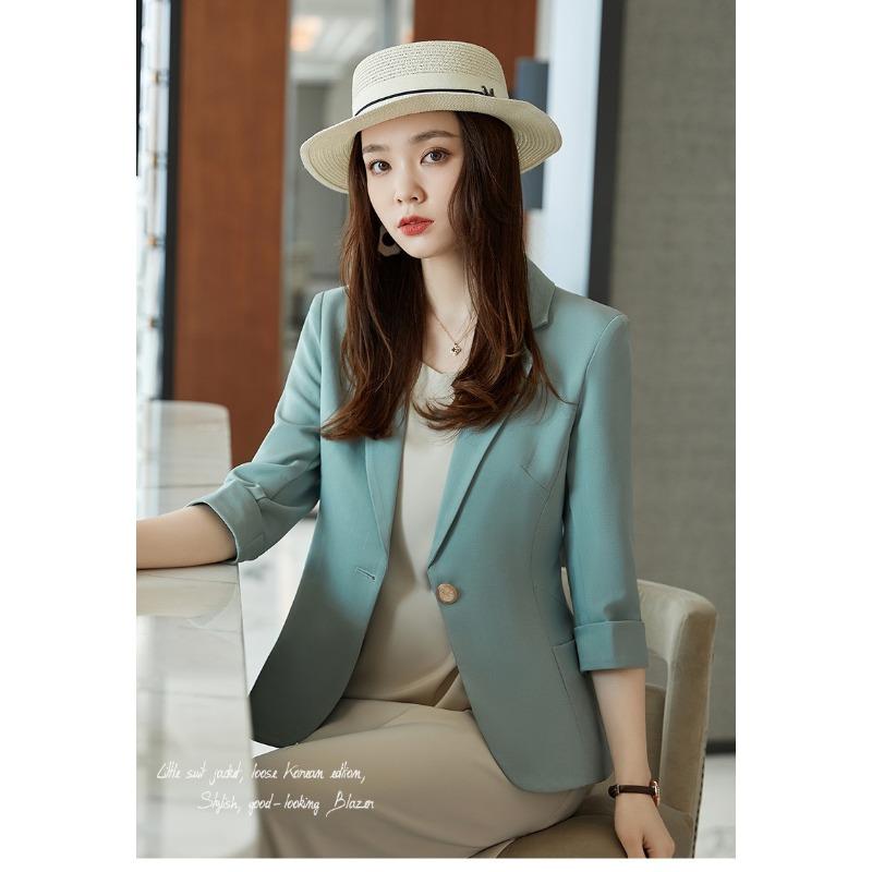 Women Korean Style Thin Cropped Blazer Casual Commute Outerwear For Petite