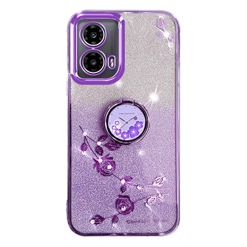 KADEM For Motorola Moto G24 5G/Moto G24 4G Case Gradient Rhinestone Flower TPU Phone Shell with Kickstand