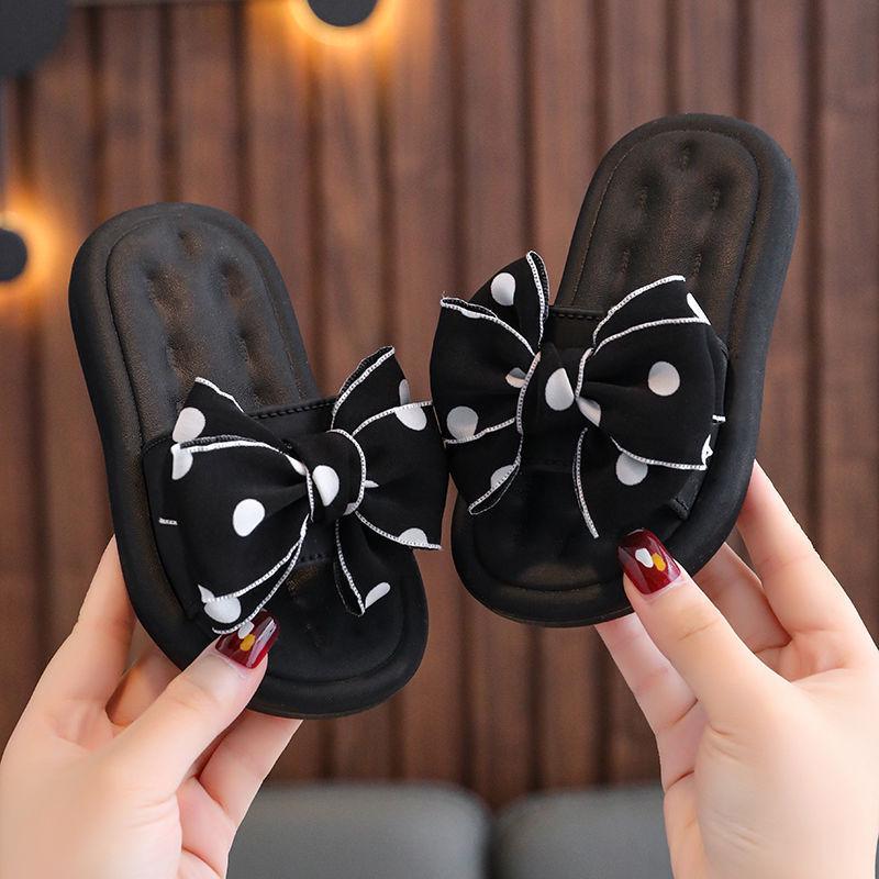 Rutschfeste Hausschuhe für Mädchen mit süßer Schleife, weiche Sohle, Prinzessinnen-Stil, Sommer-Sandalen für drinnen/draußen für große, mittlere und kleine Kinder