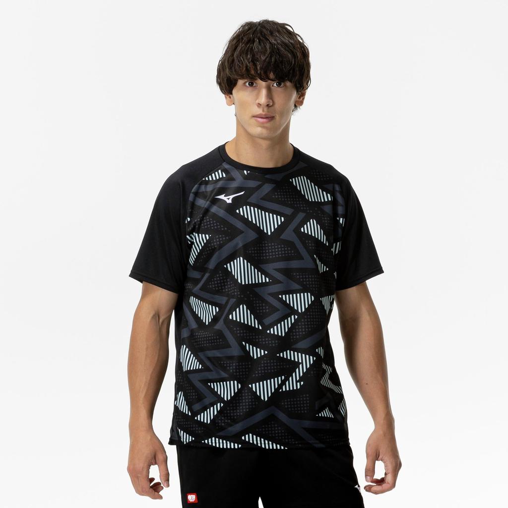 Mizuno Table Tennis Game Short JTTA Black Shirt, Sleeve, Certified, Moisture-Wicking, Quick-Drying, Unisex, 82JAC104,