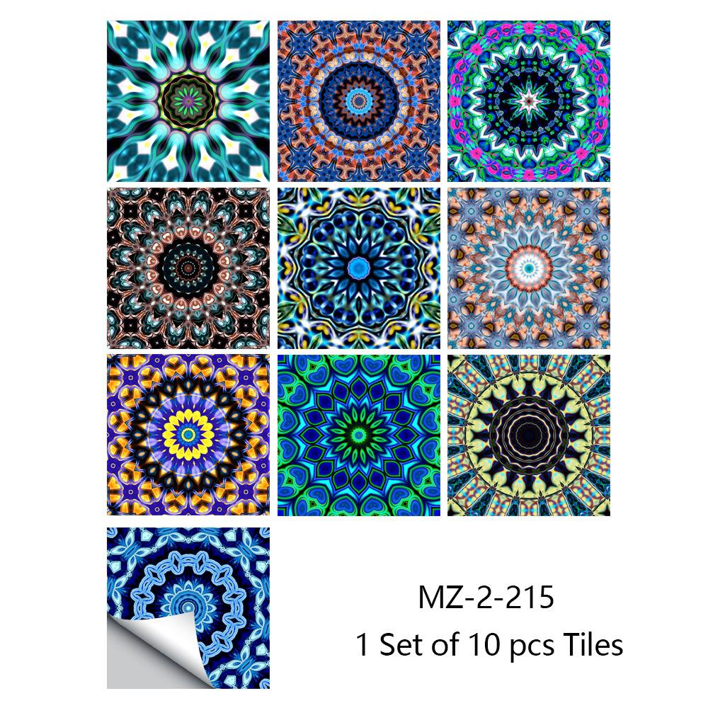 10pcs Mandala Crystal Hard Tiles Ceramic Wall Stickers Peel Stick Decals for Kitchen Wardrobe Home Decor Art Mural DIY