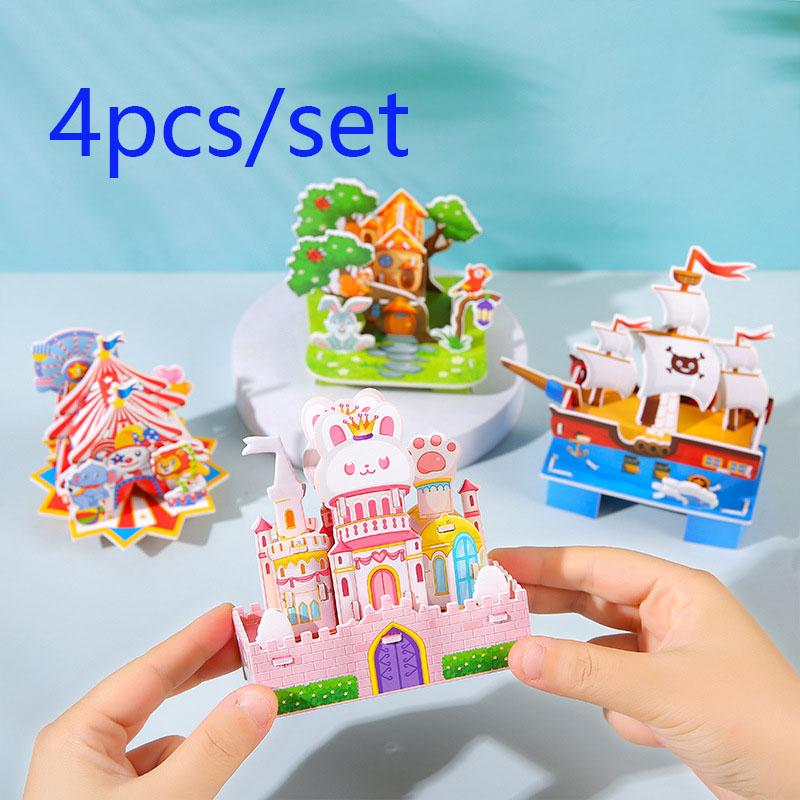 4 Set 3D Açılır Kart Yapboz Kiti - Kendin Yap Montaj El İşi, Çocuklar İçin Eğitici Yapım Oyuncağı, Eşsiz Öğrenci Hediye Fikri