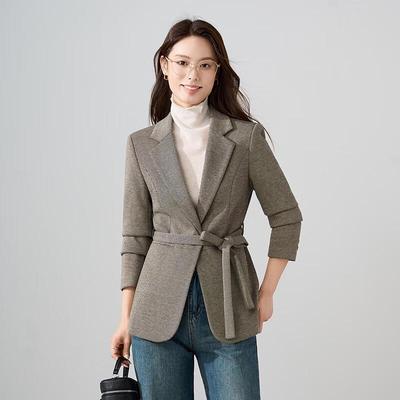 Women's Wool Blend Waist-Cinching Blazer