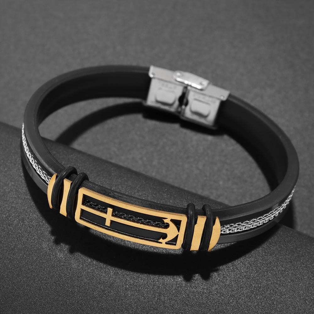 Fashion Cross Arrow Pattern Silicone Bracelet Couple Punk Stainless Steel Woven Bracelet Hip Hop Holiday Gift Party Accessories