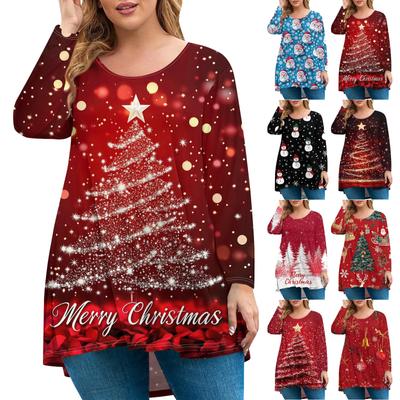 Γυναικεία Μόδα Μεγάλο Μέγεθος Στρογγυλή Λαιμόκοψη Μακρυμάνικο Καθημερινό Χριστουγεννιάτικο Πριτ Χαλαρό Πουλόβερ Τοπ