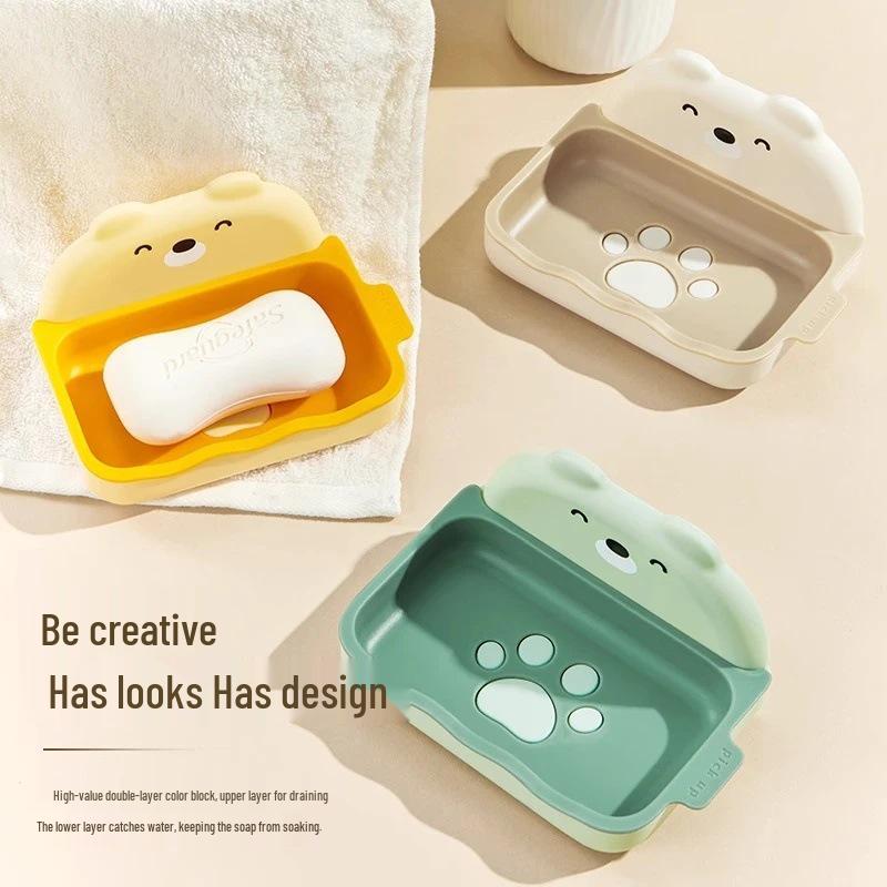 Newcomer Special: Punch-Free Double-Layer Cartoon Bear Soap Dish & Wall Storage Rack with Free Shipping