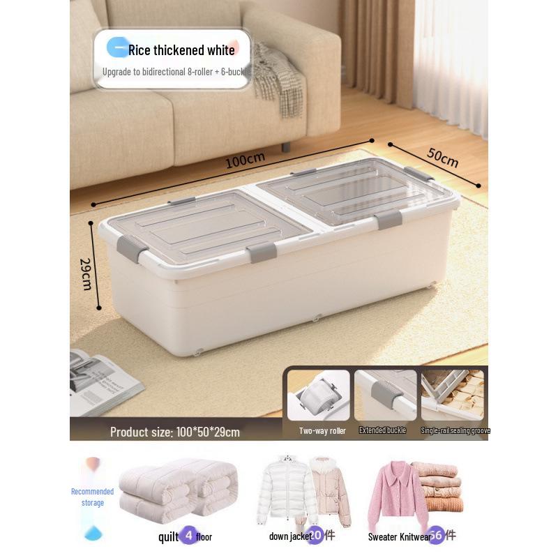 Large Capacity Transparent Under-Bed Storage Box with Wheels