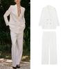 Double Breasted Long Sleeves Casual Suit Jacket 2863635 Loose High Waist Jacquard Casual Pants 2860635