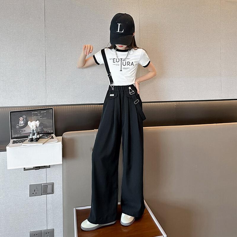 

Девочки летние широкие брюки повседневные модные тонкие свободные брюки для детей комбинезоны 12 13 14 лет подростковые детские брюки 160 чёрный