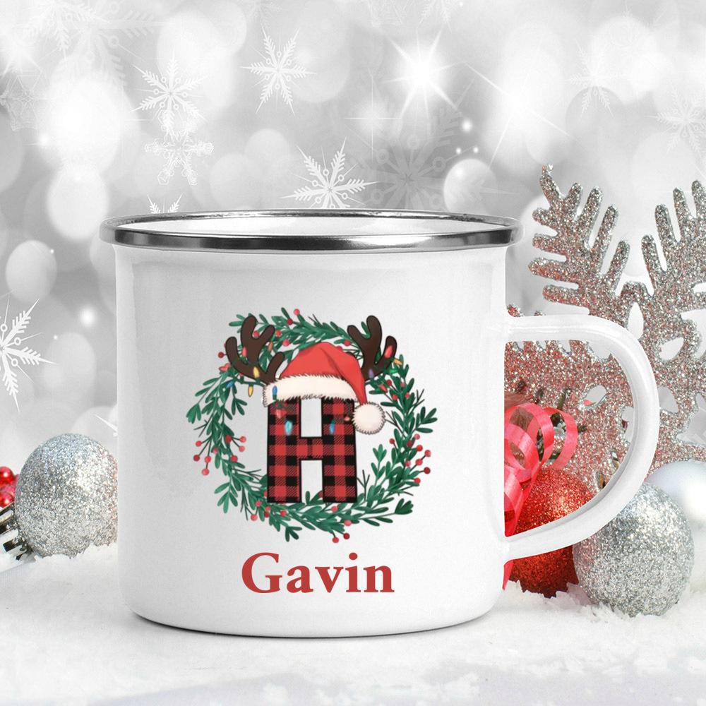 Personalized Christmas 26 Letter Pattern Mugs Custom Name Large Capacity Handle Cup Hot Chocolate Coffee Mug Christmas Gifts
