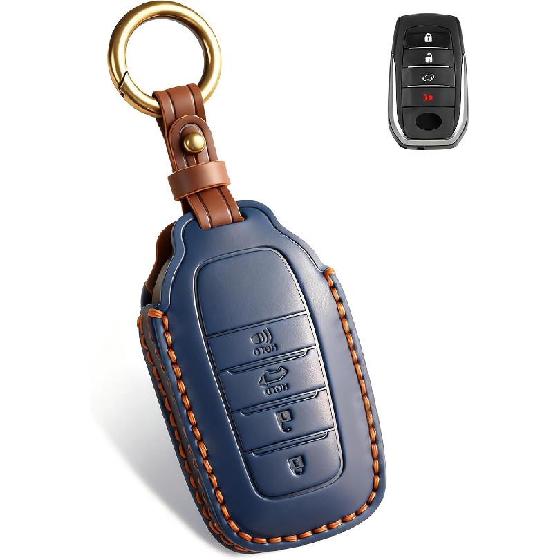 QBUC for Toyota Tundra  Leather Key Fob Cover, 4 Button Key Holder Protector for Toyota -2025 Land Cruiser Venza RAV4 Corolla Sequoia Sienna Crown