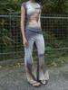 Gijun Sheer Print Flared Pants Charcoal