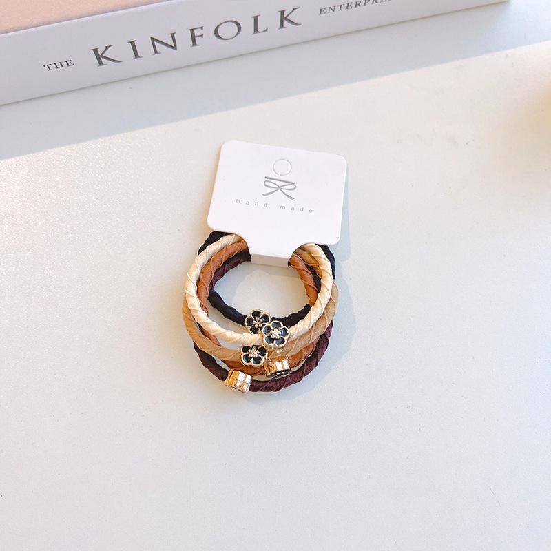 5-Piece High-Elasticity Coffee Hair Ties - Durable Korean Style Ponytail Accessories
