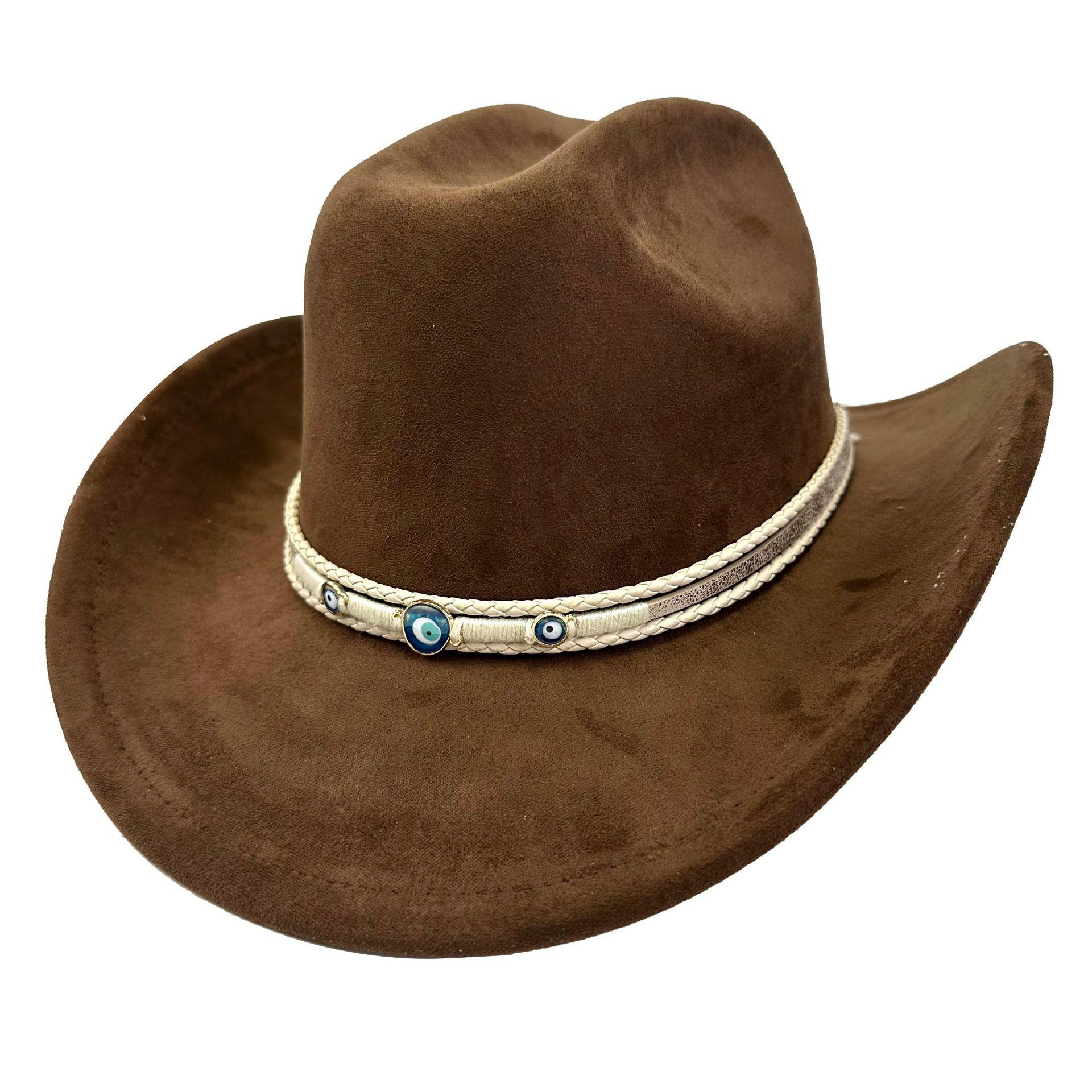 

Western Cowboy Hat Women Autumn And Winter Woolen British Suede Belt One-Word Top Hat Felt Hat M（56-58cm） темно-коричневого кольору