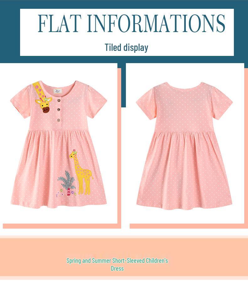 Neuer Stil Cartoon Besticktes Kurzarmkleid für Mädchen