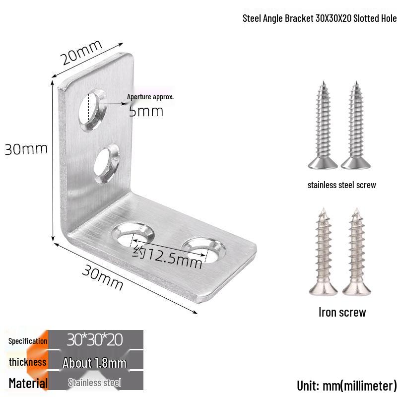 Thickened Stainless Steel 90° L-Shaped Bracket for Furniture and Shelves
