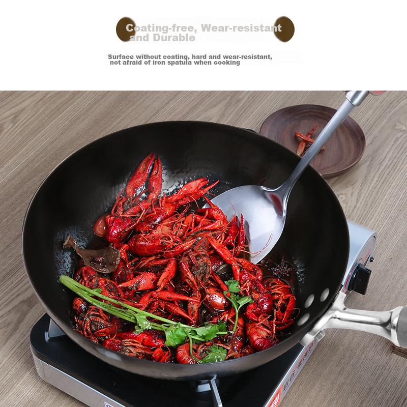 COOKER KING Wok Iron Pan, Hand-Forged Round Bottom Healthy Non-Coated Iron Pan for Stir-Frying, 32cm B49698