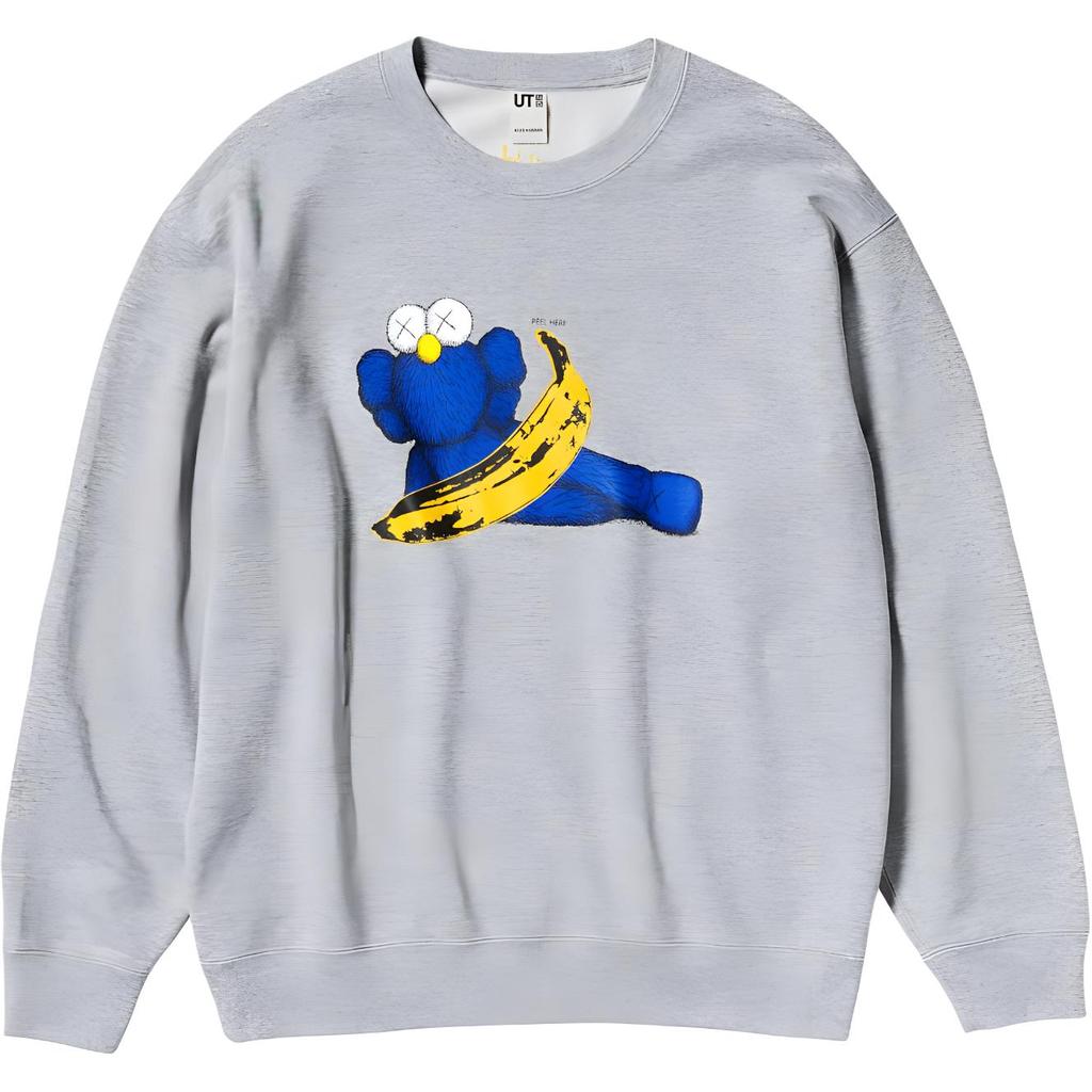 Uniqlo Kaws X Warhol Collaboration Fw24 Cartoon Graphic Print Crewneck Sweatshirt Unisex sweatshirt Gray 472951-03