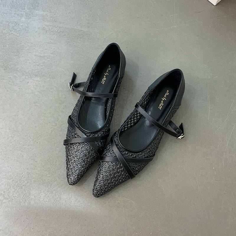 

Модное плетение Модный ремешок с пряжкой Женские балетки Мэри Джейн Женская обувь с острым носком Женские балетки Обувь с увеличением роста 35 чёрный