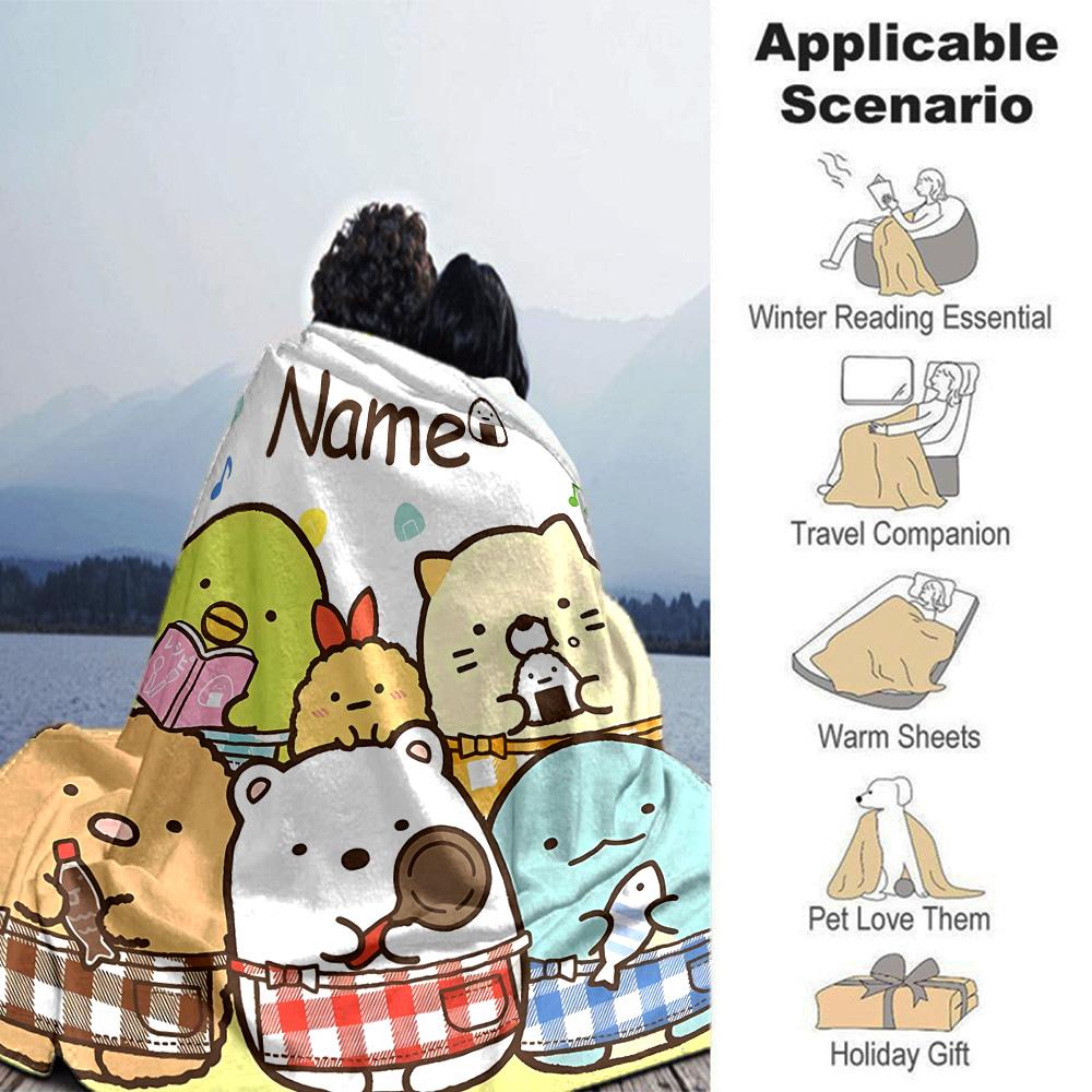 Customiz Name Personality Sumikko Gurashi Blanket Soft &Warm Sofa Office Bed Travel Lunch Break Blanket, Gift Suitable All Seasons