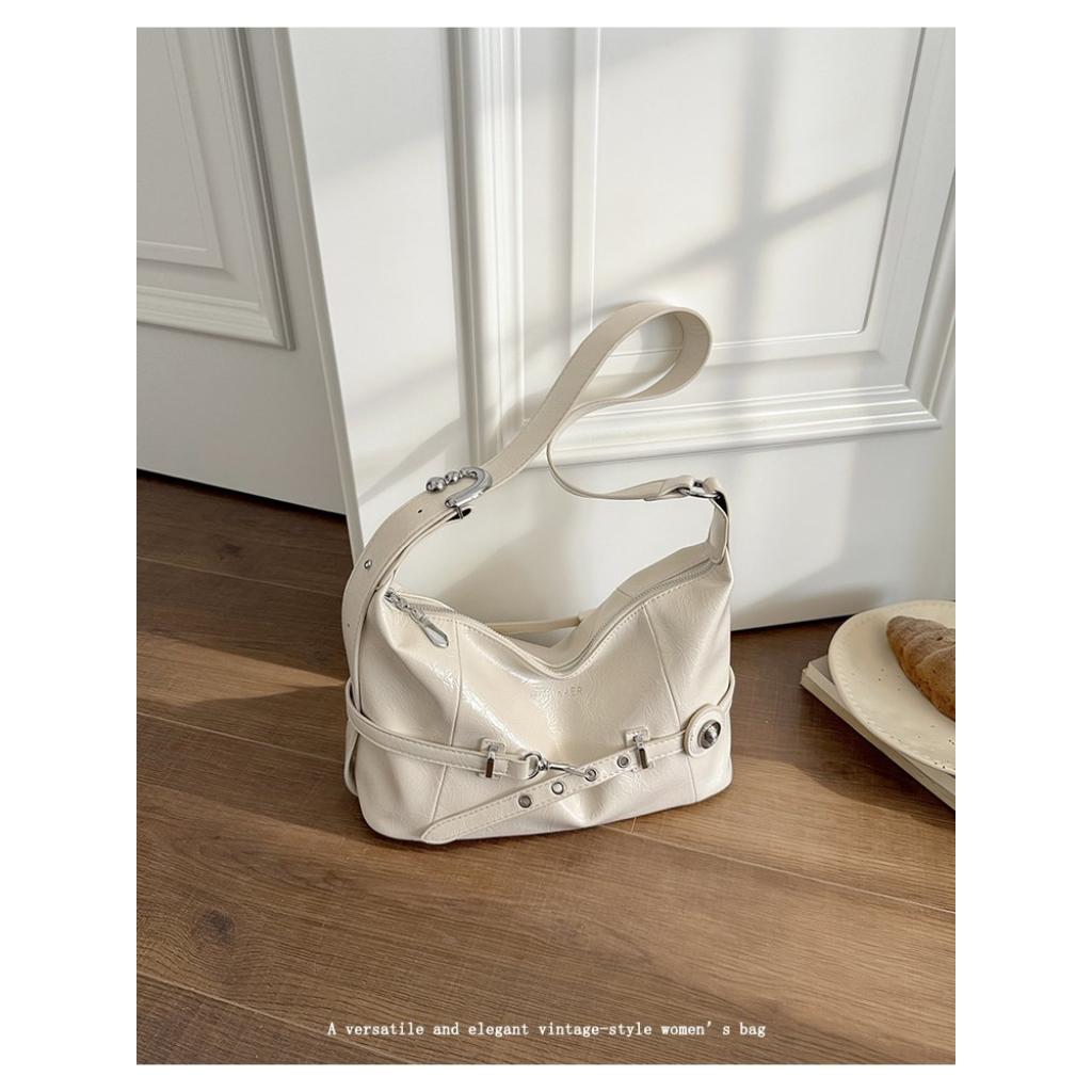 Xeie Thuk Shoulder Bag Women Glossy PU Adjustable Strap Daily Commuting
