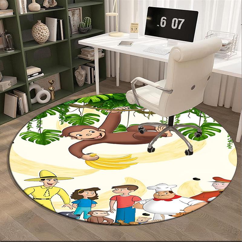 Curious George And Elephant Adventure Round Rug for Livingroom,Bedroom, Palyroom, Chair Rug, Area rug, Circle Carpet, Fan Christmas gift