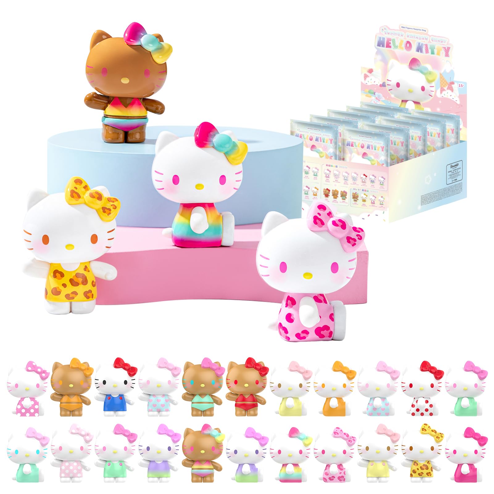 

ТОП ИГРУШКА Hello Kitty Летняя Радужная Конфетная Серия [Ассорти из 30 штук] Гачапон Фигурка-сюрприз из мягкого винила ПВХ Премиум Загорелая Китти Игрушка Подарок на день рождения
