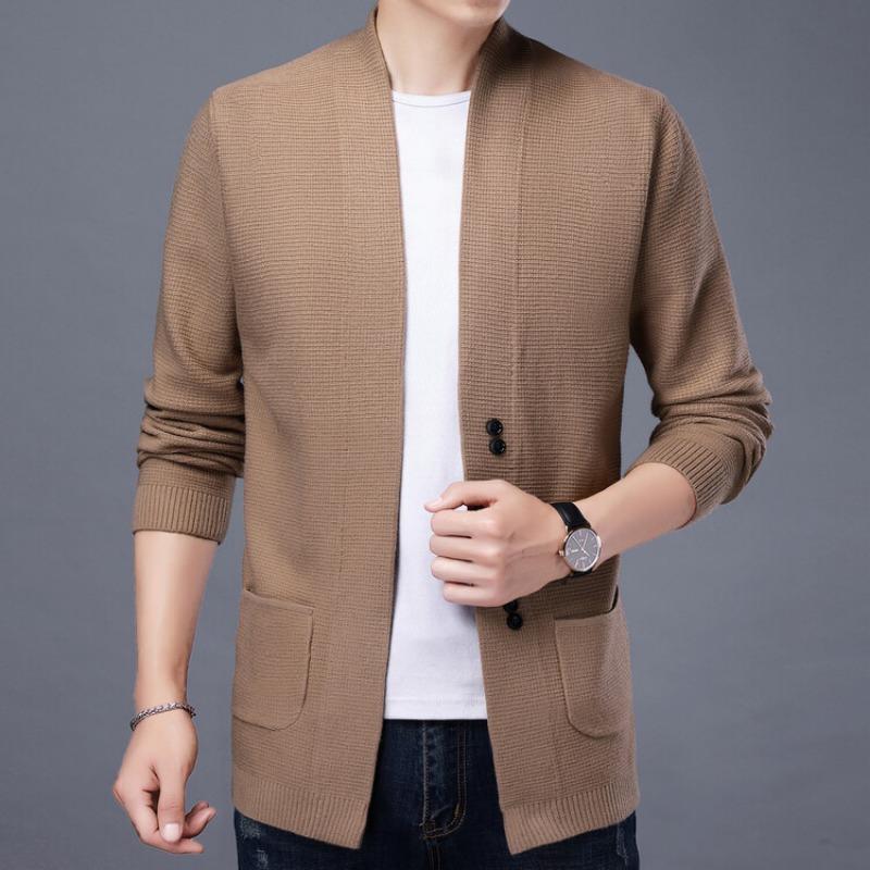 Men S Loose Long Sleeve V Neck Knitted Four Button Casual Business Cardigan Outerwear M