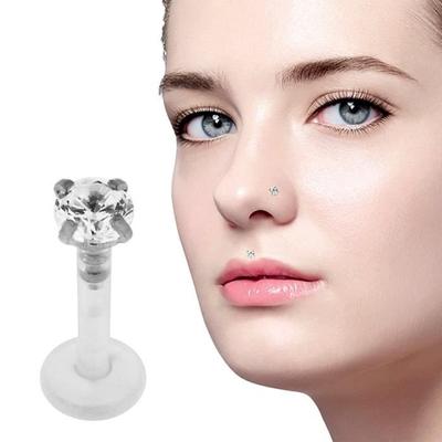 Labret Piercing Jewelery Bioflex Round Crystal Set In Silver Rod 10mm